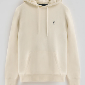 Off-white hoodie, regular fit, with Rigby Go logo.